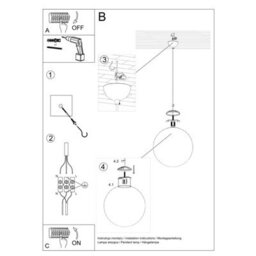 Sollux Lighting Ugo Glass & Steel White 1 Light Classic Pendant Ceiling Light - thumbnail 5