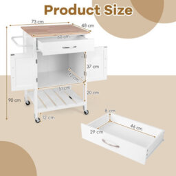 Costway Rolling Kitchen Island Mobile Serving Cart With Drawer & 2-Door Storage Cabinet - thumbnail 3