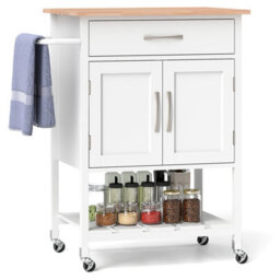 Costway Rolling Kitchen Island Mobile Serving Cart With Drawer & 2-Door Storage Cabinet - thumbnail 2