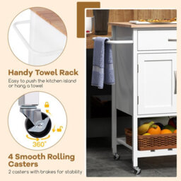 Costway Rolling Kitchen Island Mobile Serving Cart With Drawer & 2-Door Storage Cabinet - thumbnail 6