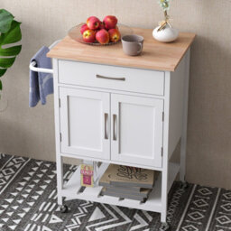 Costway Rolling Kitchen Island Mobile Serving Cart With Drawer & 2-Door Storage Cabinet - thumbnail 1