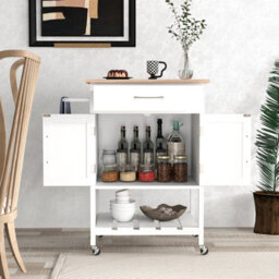Costway Rolling Kitchen Island Mobile Serving Cart With Drawer & 2-Door Storage Cabinet - thumbnail 4