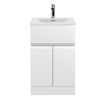 Hudson Reed Urban 500mm Satin White Floor Standing 2 Door 1 Drawer Vanity Unit And Curved Basin, 840 X 510 X 440mm - image 1