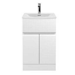 Hudson Reed Urban 500mm Satin White Floor Standing 2 Door 1 Drawer Vanity Unit And Curved Basin, 840 X 510 X 440mm - thumbnail 1
