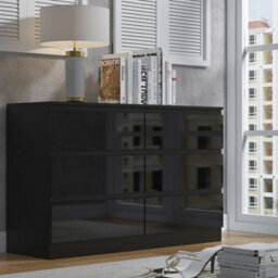 Fwstyle Stora Black Gloss 6 Drawer Chest (H) 77Cm (W) 110Cm (D) 40Cm - Extra Deep 14Cm Drawers - thumbnail 1