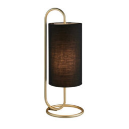 Modern Antique Brass Oval Table Lamp Desk Light & Black Fabric Cylinder Shade - thumbnail 1
