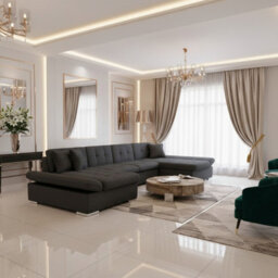 Alia Living Room Corner Sofa Bed Has Polyurethane Foam Wave Spring Wooden Frame 360X160X75Cm Graphite