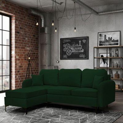 Venice L Corner Sofa Bed With Bonnell Spring Metal Legs Wooden Frame Dl Mechanism Storage 225X172X78X96 Cm Green Left - image 1