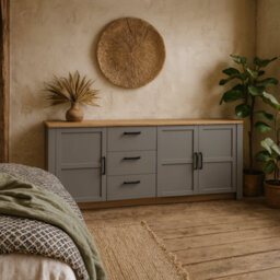 Wyld Haus Bramblecroft Large Grey And Natural Oak Sideboard 3 Door 3 Drawer - thumbnail 2