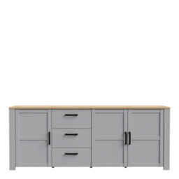 Wyld Haus Bramblecroft Large Grey And Natural Oak Sideboard 3 Door 3 Drawer - thumbnail 4