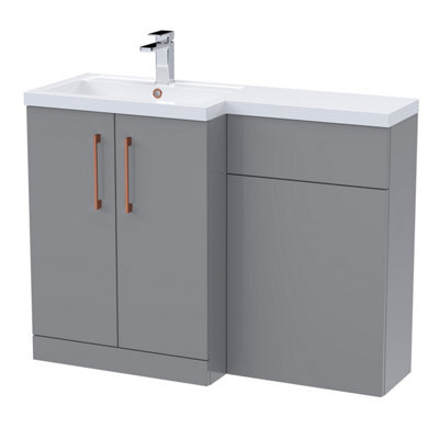 Balterley Left-Hand Bathroom Vanity And Wc Unit Combination With Basin - 1100mm - Satin Grey With Copper Handles - image 1