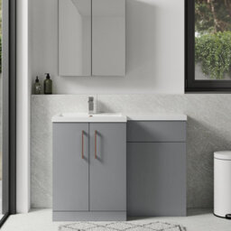 Balterley Left-Hand Bathroom Vanity And Wc Unit Combination With Basin - 1100mm - Satin Grey With Copper Handles - thumbnail 2