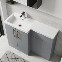 Balterley Left-Hand Bathroom Vanity And Wc Unit Combination With Basin - 1100mm - Satin Grey With Copper Handles - thumbnail 3