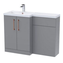 Balterley Left-Hand Bathroom Vanity And Wc Unit Combination With Basin - 1100mm - Satin Grey With Copper Handles - thumbnail 1