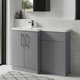 Balterley Left-Hand Bathroom Vanity And Wc Unit Combination With Basin - 1100mm - Satin Grey With Copper Handles - thumbnail 4