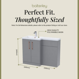 Balterley Left-Hand Bathroom Vanity And Wc Unit Combination With Basin - 1100mm - Satin Grey With Copper Handles - thumbnail 5