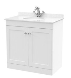 Balterley Swynnerton Traditional 2 Door Floor Standing Vanity Unit With Marble Basin, Satin White, 800mm - thumbnail 1