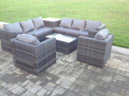 Fimous 8 Seater Pe Wicker Outdoor Rattan Garden Furniture Sets Lounge Chair 2 Coffee Table - thumbnail 2
