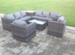 Fimous 8 Seater Pe Wicker Outdoor Rattan Garden Furniture Sets Lounge Chair 2 Coffee Table - thumbnail 1