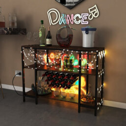 Costway 3-Tier Wine Bar Cabinet Industrial Wine Rack With Storage Shelves Glass Holder - thumbnail 5