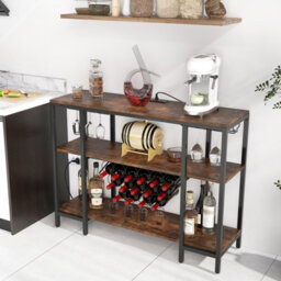 Costway 3-Tier Wine Bar Cabinet Industrial Wine Rack With Storage Shelves Glass Holder - thumbnail 3