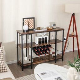Costway 3-Tier Wine Bar Cabinet Industrial Wine Rack With Storage Shelves Glass Holder - thumbnail 4