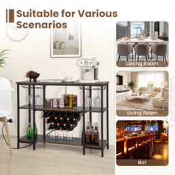 Costway 3-Tier Wine Bar Cabinet Industrial Wine Rack With Storage Shelves Glass Holder - thumbnail 9
