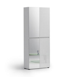 FurniComp LTD Vida 4 Door 90Cm White Gloss Tall Mirrored Slim Shoe Storage Cabinet Cupboard - thumbnail 3