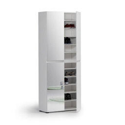 FurniComp LTD Vida 4 Door 90Cm White Gloss Tall Mirrored Slim Shoe Storage Cabinet Cupboard - thumbnail 4