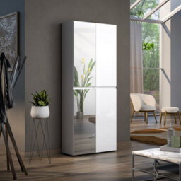FurniComp LTD Vida 4 Door 90Cm White Gloss Tall Mirrored Slim Shoe Storage Cabinet Cupboard - thumbnail 2