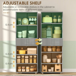 Homcom Kitchen Cupboard Storage Cabinet Push Open Doors And Drawers, Grey - thumbnail 5