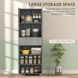 Homcom Kitchen Cupboard Storage Cabinet Push Open Doors And Drawers, Grey - thumbnail 4