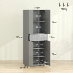 Homcom Kitchen Cupboard Storage Cabinet Push Open Doors And Drawers, Grey - thumbnail 3