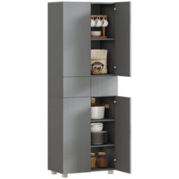 Homcom Kitchen Cupboard Storage Cabinet Push Open Doors And Drawers, Grey - thumbnail 2