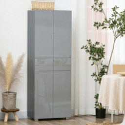Homcom Kitchen Cupboard Storage Cabinet Push Open Doors And Drawers, Grey - thumbnail 9