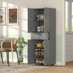 Homcom Kitchen Cupboard Storage Cabinet Push Open Doors And Drawers, Grey - thumbnail 8