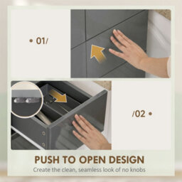Homcom Kitchen Cupboard Storage Cabinet Push Open Doors And Drawers, Grey - thumbnail 6