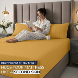 Aspire Homeware Ochre Stripe Fitted Sheet 40Cm Extra Deep-100%microfiber Fitted Bed Sheets Single, (L)190Cmx(W)91Cm - thumbnail 5