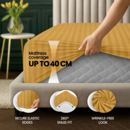 Aspire Homeware Ochre Stripe Fitted Sheet 40Cm Extra Deep-100%microfiber Fitted Bed Sheets Single, (L)190Cmx(W)91Cm - thumbnail 2
