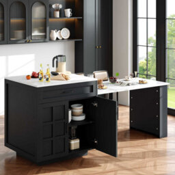 Btm Extendable Bar Table With Storage Drawers And Compartments Kitchen Island For 2 To 6 People - thumbnail 2