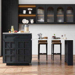 Btm Extendable Bar Table With Storage Drawers And Compartments Kitchen Island For 2 To 6 People - thumbnail 3
