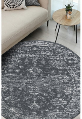 Melrose Colorama Traditional Design Charcoal Area Circular Round Rug 120X120Cm - image 1