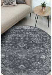 Melrose Colorama Traditional Design Charcoal Area Circular Round Rug 120X120Cm