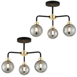 First Choice Lighting Set Of 2 Black Paint And Smoked Glass 3 Lights - thumbnail 1
