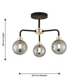 First Choice Lighting Set Of 2 Black Paint And Smoked Glass 3 Lights - thumbnail 8