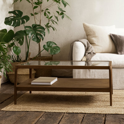 Wyld Haus Denver Walnut Wood And Glass Top Coffee Table With Bottom Shelf - image 1