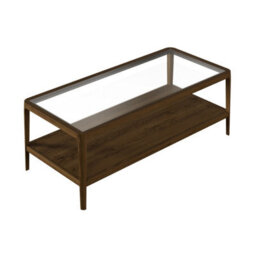 Wyld Haus Denver Walnut Wood And Glass Top Coffee Table With Bottom Shelf - thumbnail 3