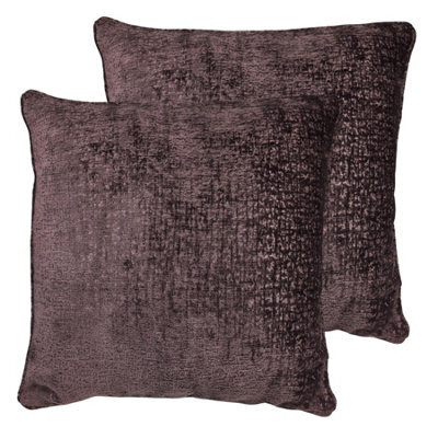 Homespace Direct Ltd Belmont Cushions With Covers Set Of 2 Chenille Texture Filled Square Cushion Decorative 55X55Cm Aubergine - image 1