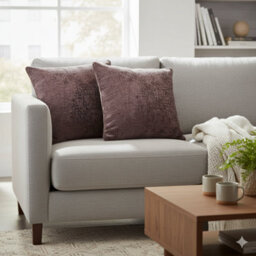 Homespace Direct Ltd Belmont Cushions With Covers Set Of 2 Chenille Texture Filled Square Cushion Decorative 55X55Cm Aubergine - thumbnail 2