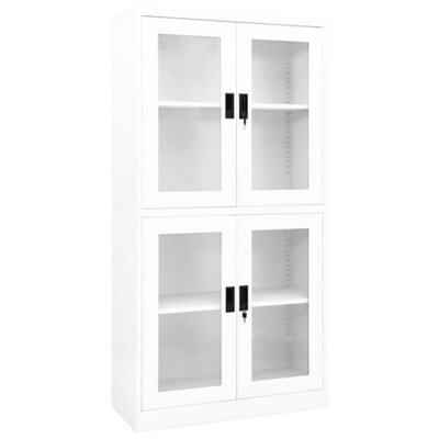 Vidaxl Office Cabinet White 90X40X180 Cm Steel And Tempered Glass - image 1